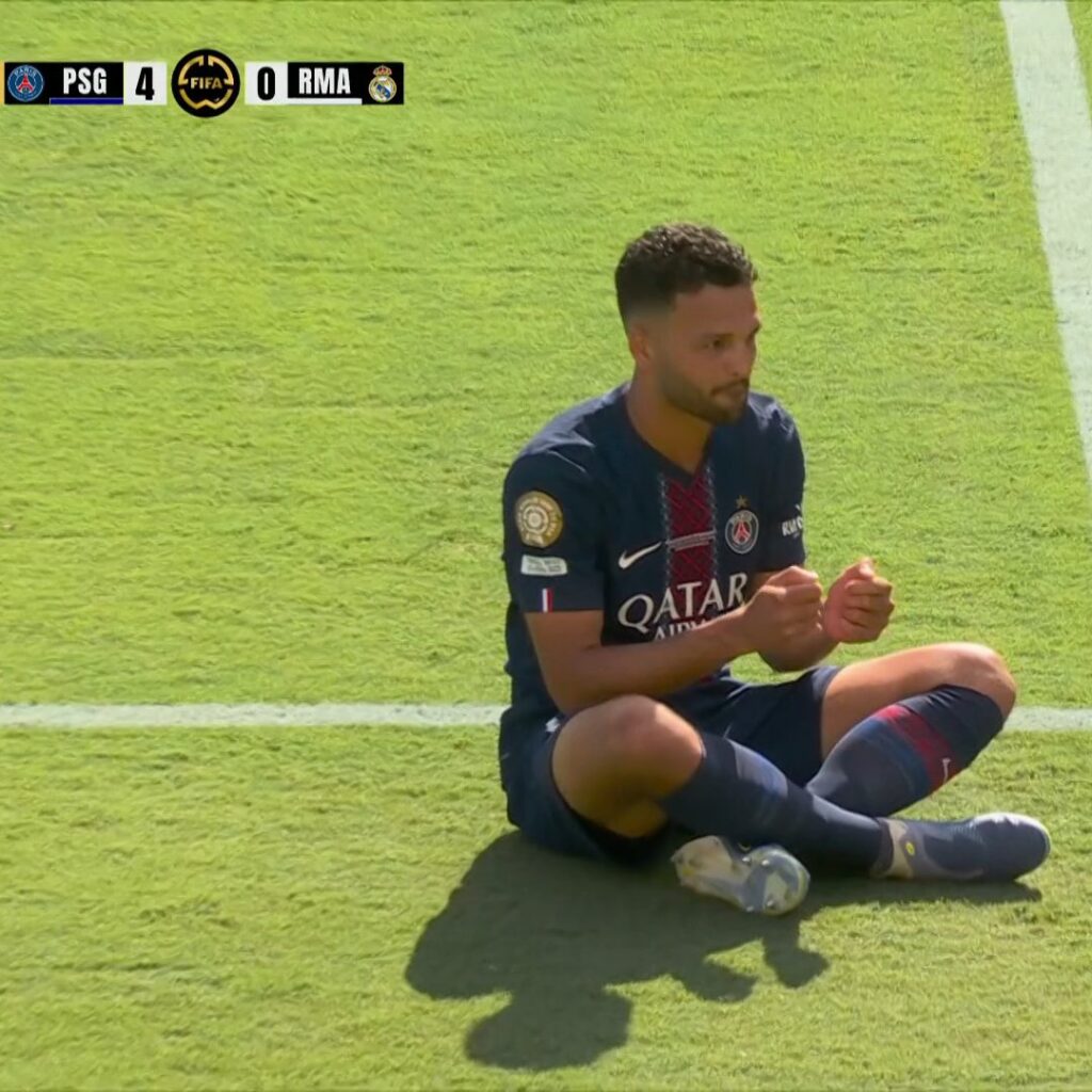 Gonçalo Ramos celebrates his goal in the PSG vs Real Madrid Club World Cup semifinal match.